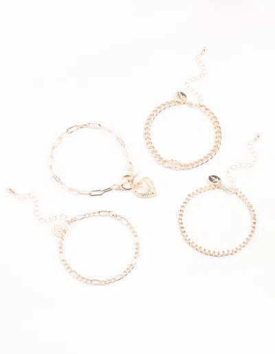 Lovisa Rose Gold Diamante T & O Heart Bracelets 4-pack