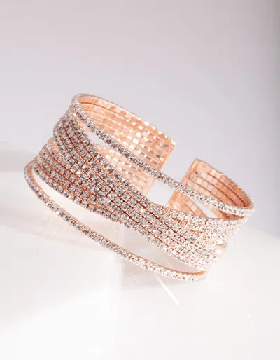 Lovisa Rose Gold Diamante Wide Layered Cuff In Multi