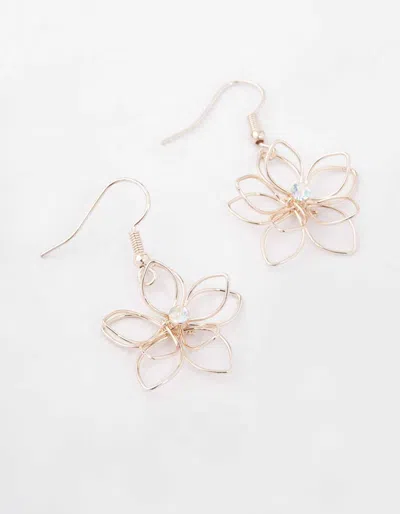 Lovisa Rose Gold Diamante Wire Flower Drop Earrings In Transparent