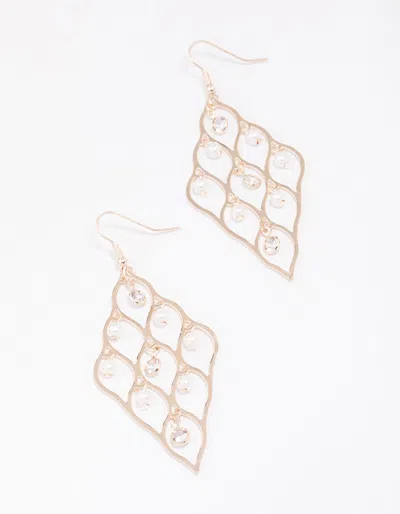 Lovisa Rose Gold Diamond Cut Out Pearl Drop Earrings