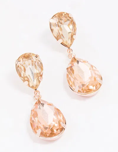 Lovisa Rose Gold Double Pear Diamante Drop Earrings In Transparent
