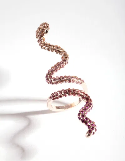 Lovisa Rose Gold Elongated Diamante Snake Ring In Multi