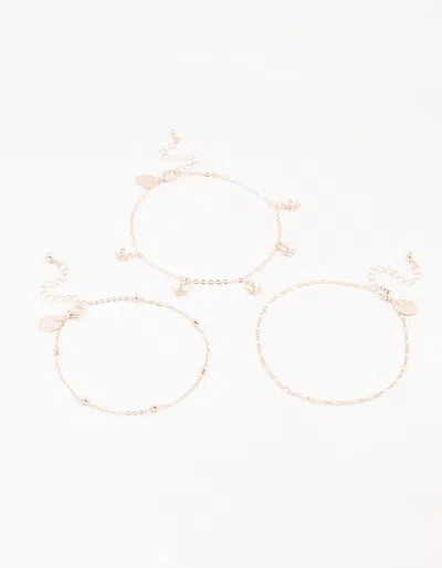 Lovisa Rose Gold Figaro Diamante Flower Anklets 3-pack