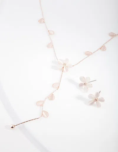 Lovisa Rose Gold Floral Earrings Necklace Set In Multi
