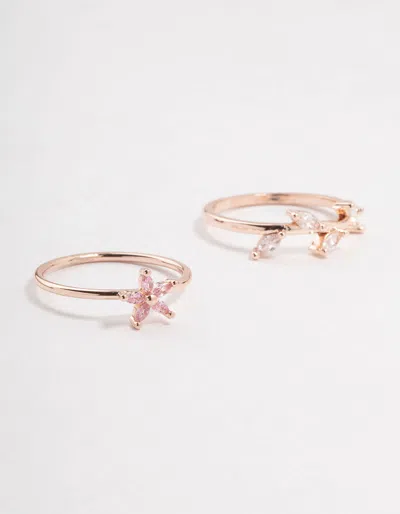 Lovisa Rose Gold Flower Vine Cubic Zirconia Rings 2-pack