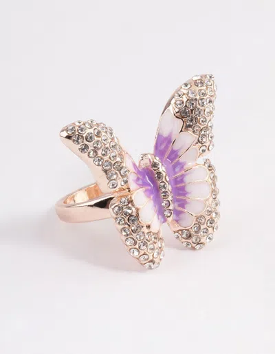 Lovisa Rose Gold Grand Butterfly Ring In Purple