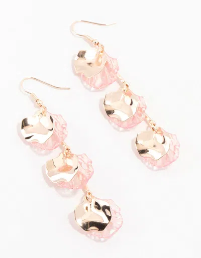 Lovisa Rose Gold Holographic Petal Bar Drop Earrings In Pink