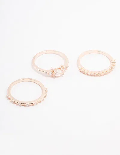 Lovisa Rose Gold Marquise Stacking Ring 3-pack In Transparent