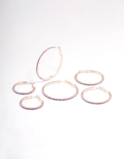 Lovisa Rose Gold Mixed Size Diamante Hoop Earrings In Multi