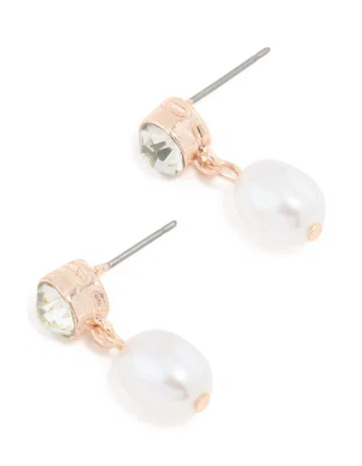 Lovisa Rose Gold Pearl Drop Stone Stud Earrings In White