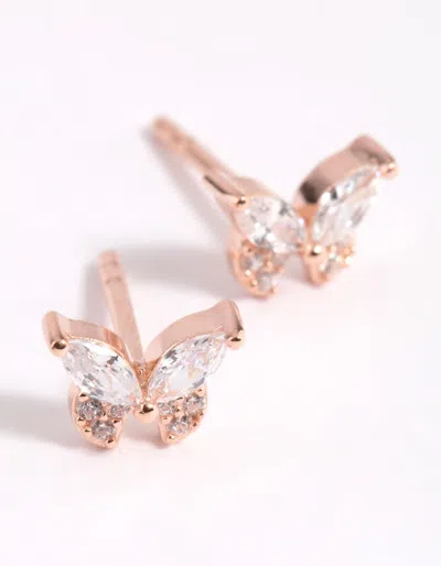 Lovisa Rose Gold Plated Sterling Silver Cubic Zirconia Butterfly Stud Earrings In Multi