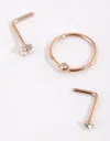 Lovisa Rose Gold Plated Titanium Diamante Nose Stud Pack In Multi