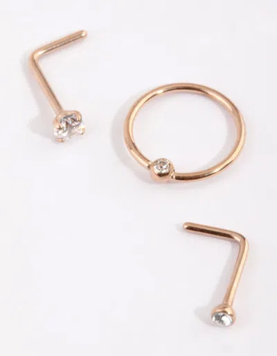 Lovisa Rose Gold Plated Titanium Diamante Nose Stud Pack In Multi