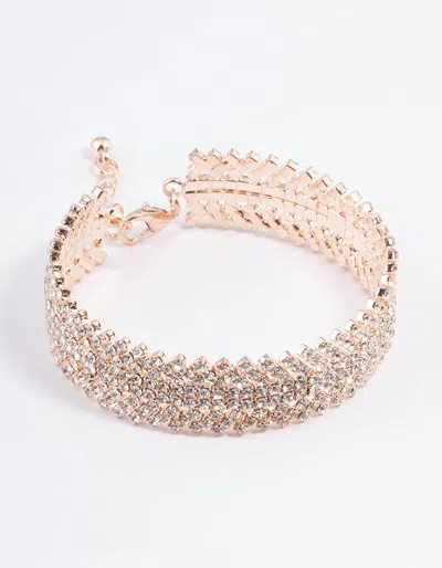 Lovisa Rose Gold Spiky Four Row Diamante Bangle Cuff In Multi