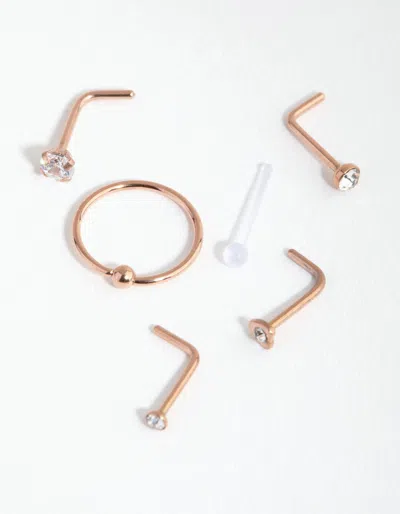 Lovisa Rose Gold Surgical Steel Diamante Mixed Nose 6-pack In Multi