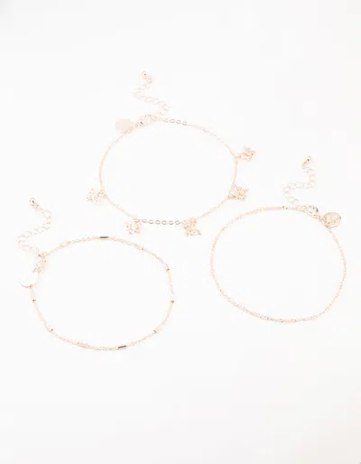 Lovisa Rose Gold Tab Butterfly Anklets 3-pack