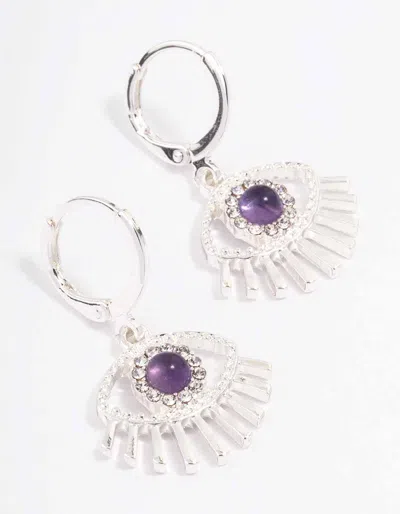 Lovisa Silver Amethyst Diamante Evil Eye Huggie Earrings In Purple