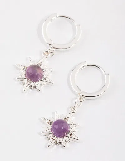 Lovisa Silver Amethyst Starburst Huggie Earrings