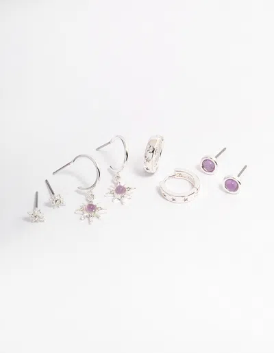 Lovisa Silver Amethyst Starburst Stacker Earrings