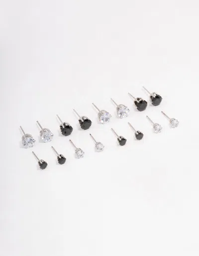 Lovisa Silver Basic Diamante Stud Earring 8-pack In Black