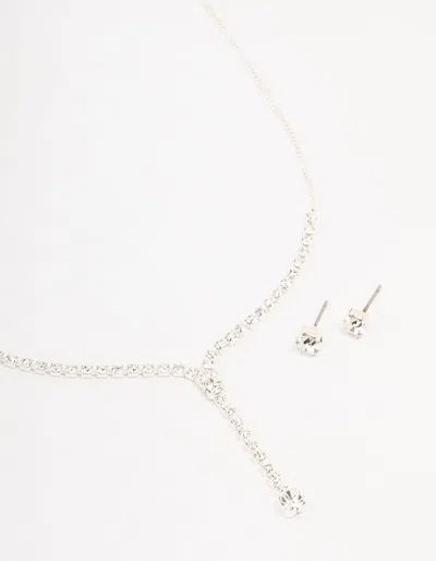 Lovisa Silver Bohemia Czech Crystal Cupchain Y-necklace & Stud Earrings Set