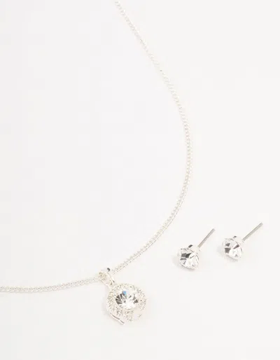 Lovisa Silver Bohemia Czech Crystal Halo Necklace & Stud Earrings Set