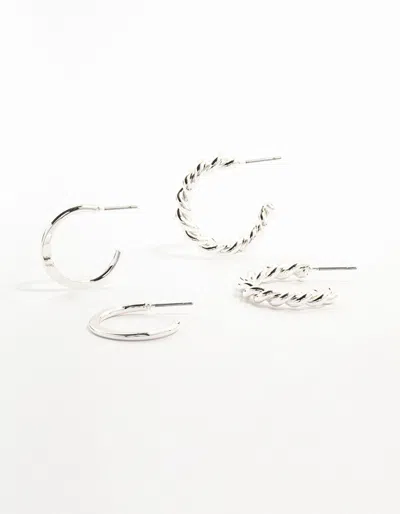 Lovisa Silver Clean & Twisted Hoop Earrings 2-pack