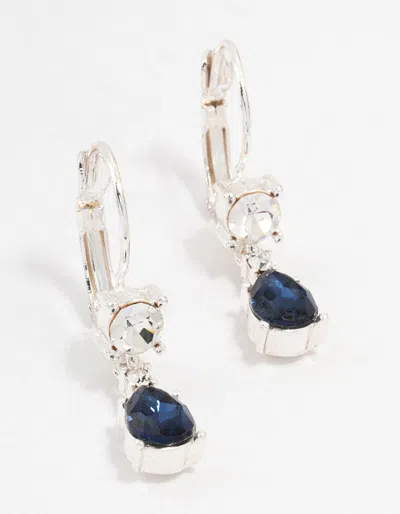 Lovisa Silver Continental Pear Czech Crystals Drop Earrings In Blue