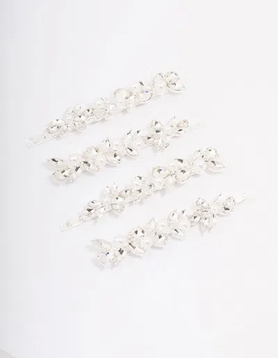 Lovisa Silver Crystal & Pearl Leaf Hair Clip 4-pack