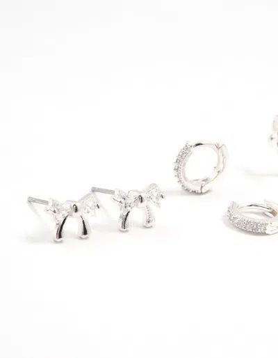 Lovisa Silver Cubic Zirconia Bow Stud & Hoop Earrings 3-pack