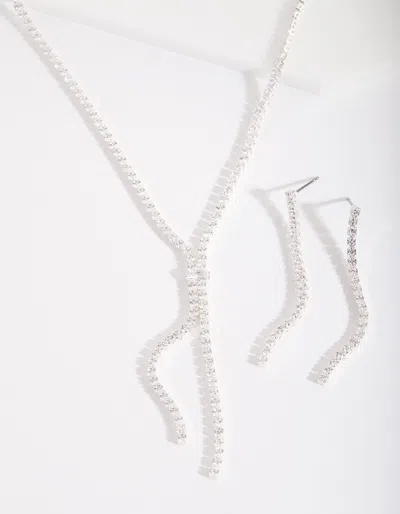 Lovisa Silver Cubic Zirconia Cupchain Y Necklace And Earrings