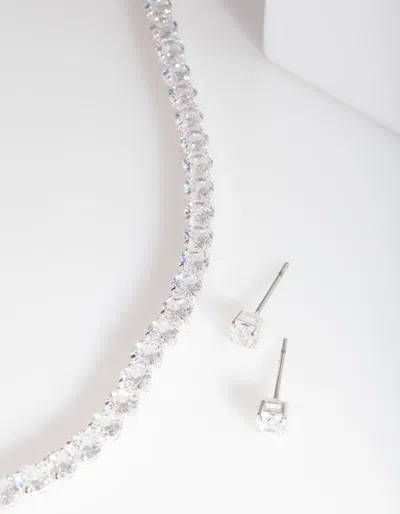 Lovisa Silver Cubic Zirconia Earrings & Tennis Necklace Set