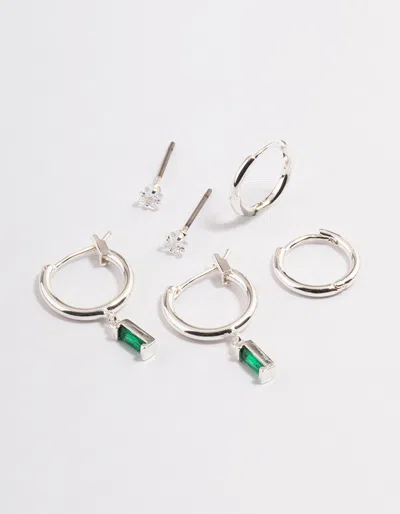 Lovisa Silver Cubic Zirconia Green Baguette Huggie Earrings 6-pack In Multi