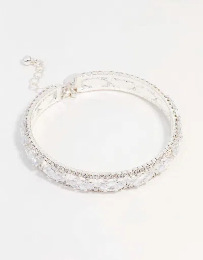 Lovisa Silver Cubic Zirconia Marquise Statement Bangle Bracelet
