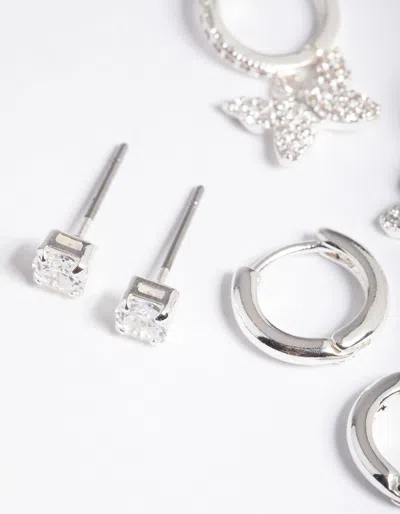 Lovisa Silver Cubic Zirconia Pave Butterfly Earrings 6-pack