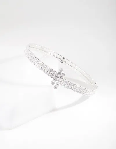 Lovisa Silver Cubic Zirconia Row T Cuff Bracelet