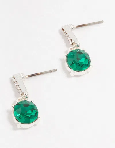 Lovisa Silver Cup Chain Circle Czech Crystal Drop Earrings In Green