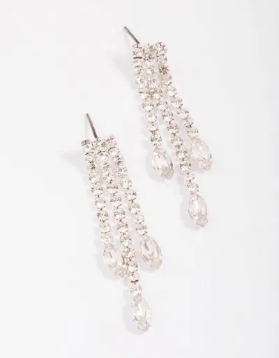 Lovisa Silver Cupchain Pear Diamante Drop Earrings In Transparent