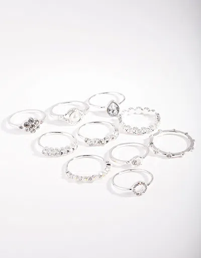 Lovisa Silver Dainty Floral Ring 10-pack In White
