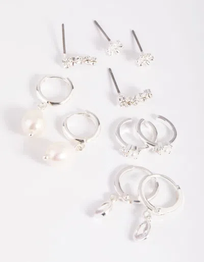 Lovisa Silver Diamante And Freshwater Pearl Huggie Hoop Earrings