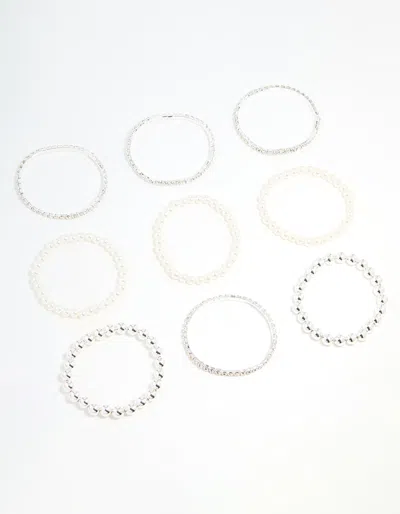 Lovisa Silver Diamante & Pearl Ball Bracelets 9-pack