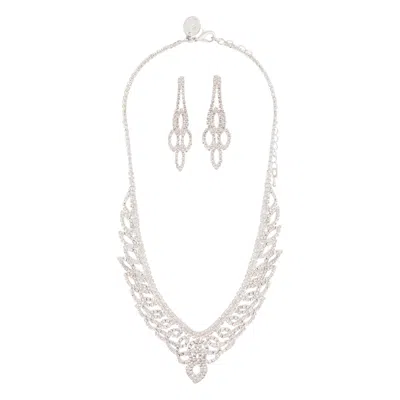 Lovisa Silver Diamante Cup Chain Drop Earrings Necklace Set