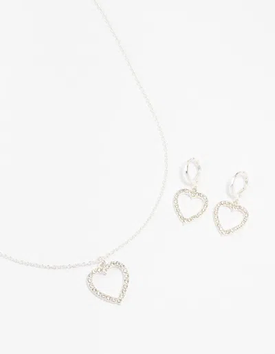 Lovisa Silver Diamante Heart Necklace & Earring Set