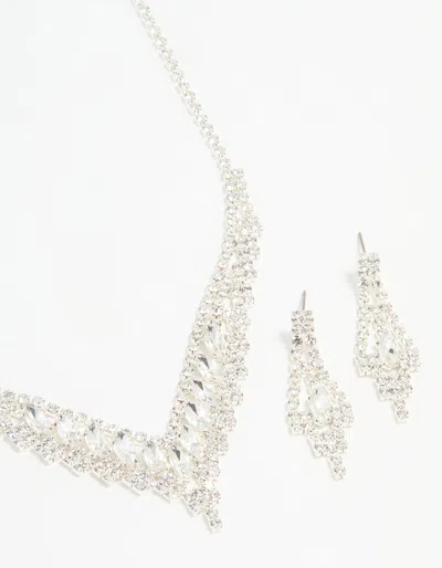 Lovisa Silver Diamante Marquise Zigzag V Necklace & Earring Set