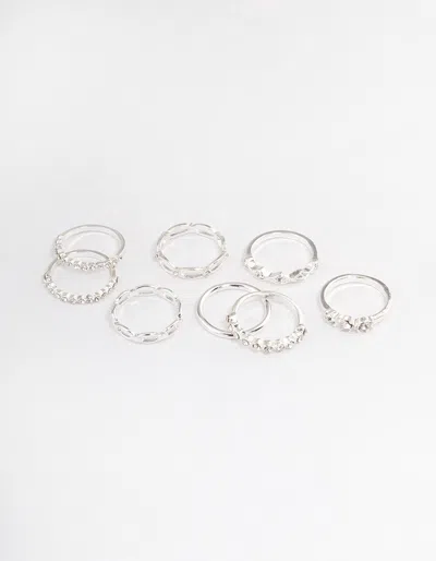 Lovisa Silver Diamante Row Mix Ring 8-pack