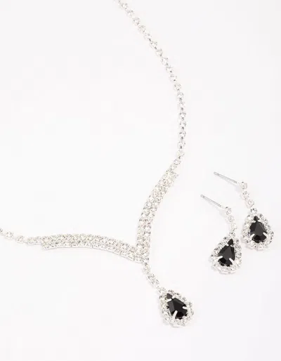 Lovisa Silver Diamante Stone Long Earrings & Necklace Set