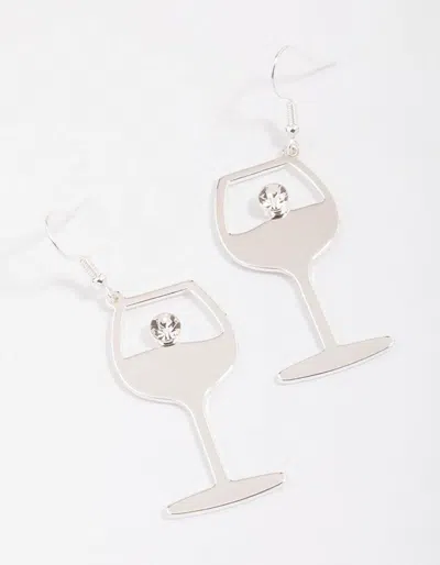 Lovisa Silver Diamante Wine Glass Drop Earrings In Transparent