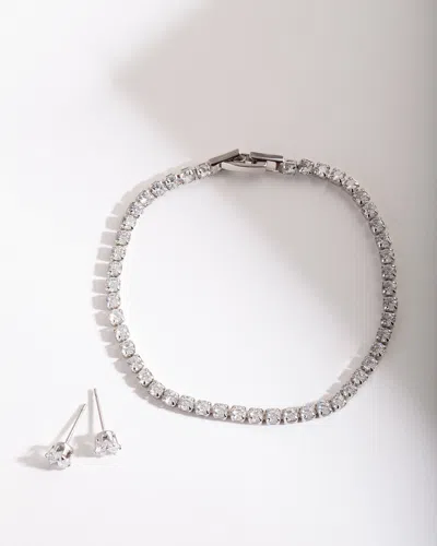 Lovisa Silver Diamond Simulant Earring And Bracelet Set