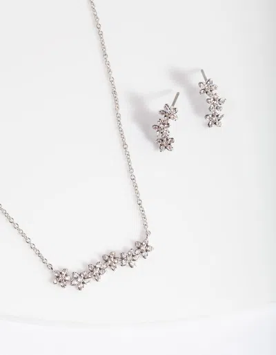 Lovisa Silver Diamond Simulant Flower Cluster Necklace And Earrings Set