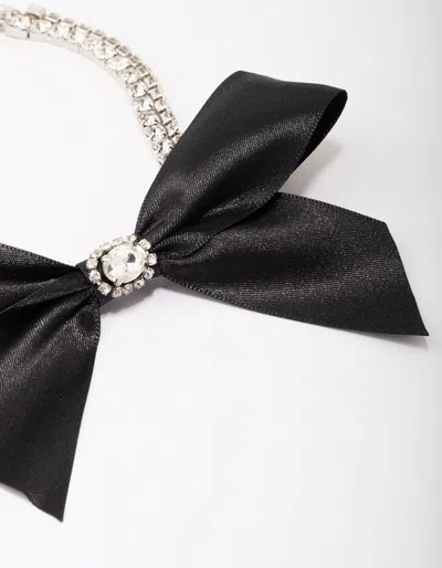 Lovisa Silver Fabric Bow Choker Necklace In Black
